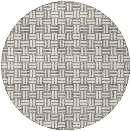 8' Taupe And Gray Round Geometric Washable Indoor Outdoor Area Rug Photo 4