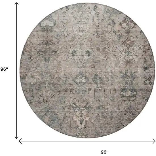 8' Taupe And Gray Round Medallion Washable Indoor Outdoor Area Rug Photo 3