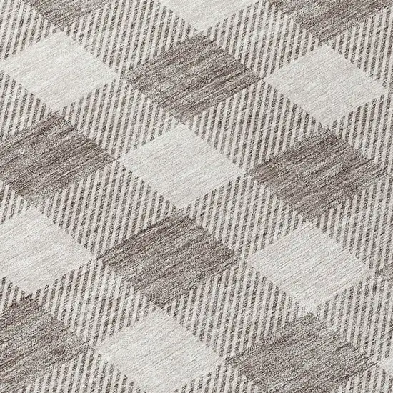 8' Taupe And Gray Round Plaid Washable Indoor Outdoor Area Rug Photo 8