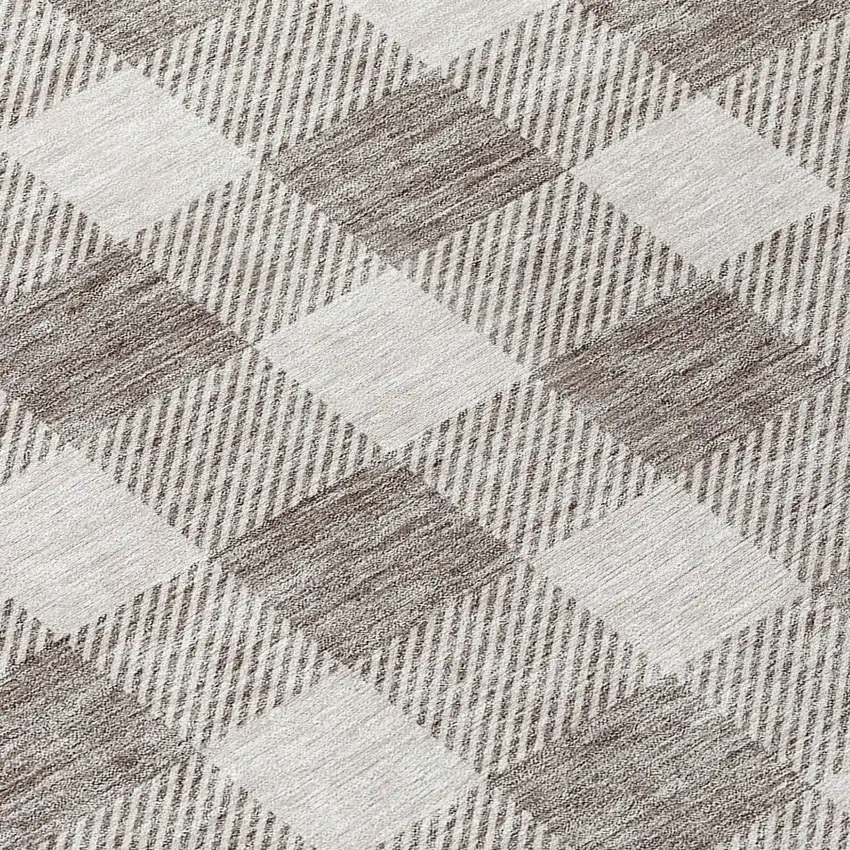 8' Taupe And Gray Round Plaid Washable Indoor Outdoor Area Rug Photo 8