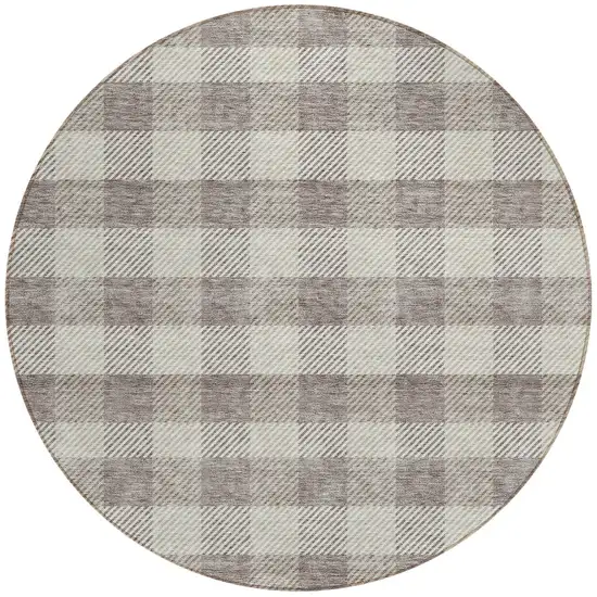 8' Taupe And Gray Round Plaid Washable Indoor Outdoor Area Rug Photo 5