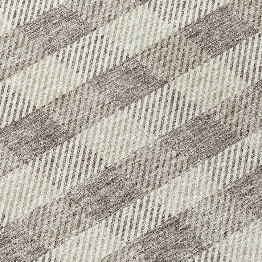 8' Taupe And Gray Round Plaid Washable Indoor Outdoor Area Rug Photo 8