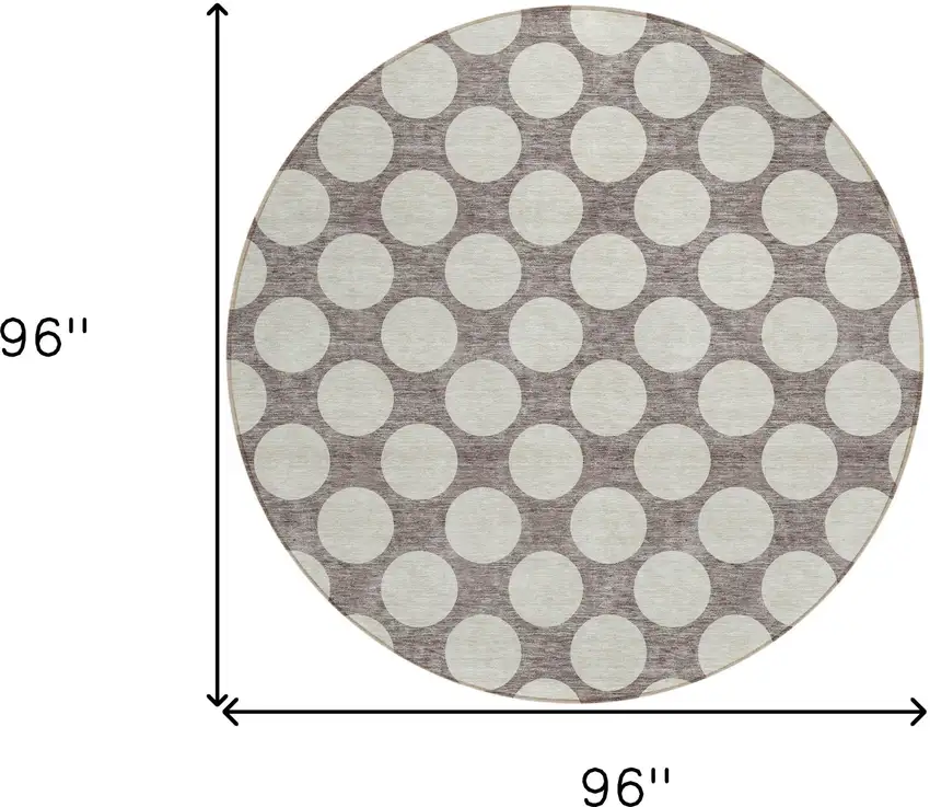 8' Taupe And Gray Round Polka Dot Washable Indoor Outdoor Area Rug Photo 3