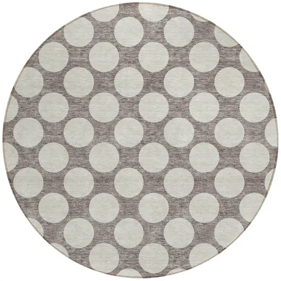 8' Taupe And Gray Round Polka Dot Washable Indoor Outdoor Area Rug Photo 5