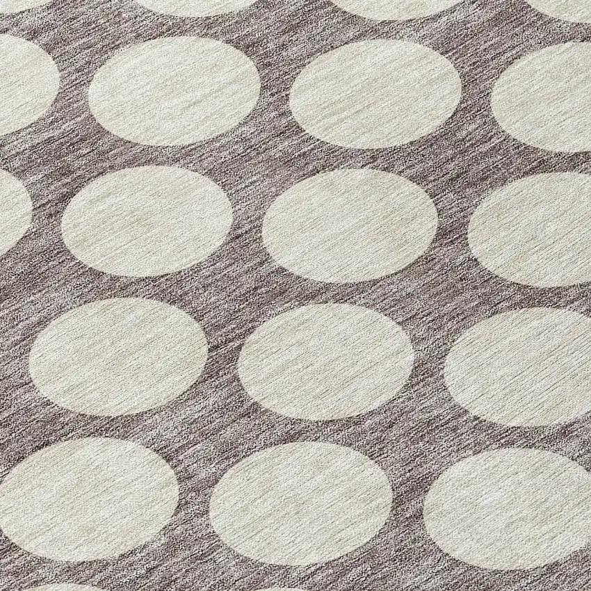 8' Taupe And Gray Round Polka Dot Washable Indoor Outdoor Area Rug Photo 8
