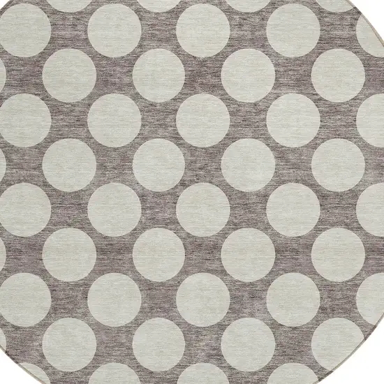 8' Taupe And Gray Round Polka Dot Washable Indoor Outdoor Area Rug Photo 4