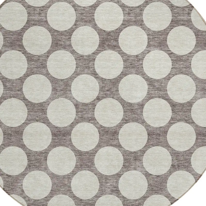 8' Taupe And Gray Round Polka Dot Washable Indoor Outdoor Area Rug Photo 4