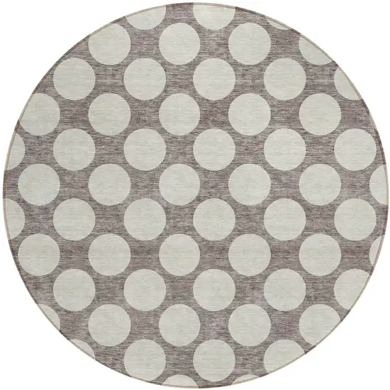 8' Taupe And Gray Round Polka Dot Washable Indoor Outdoor Area Rug Photo 2