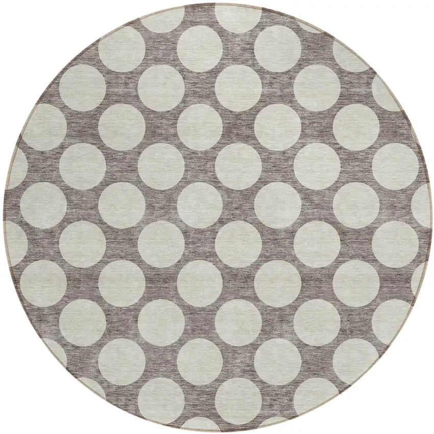 8' Taupe And Gray Round Polka Dot Washable Indoor Outdoor Area Rug Photo 2