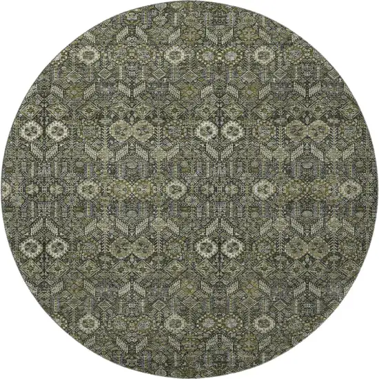 8' Taupe And Gray Tribal Washable Round Rug With UV Protection Photo 4