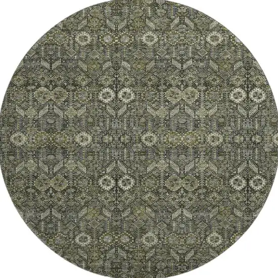 8' Taupe And Gray Tribal Washable Round Rug With UV Protection Photo 3