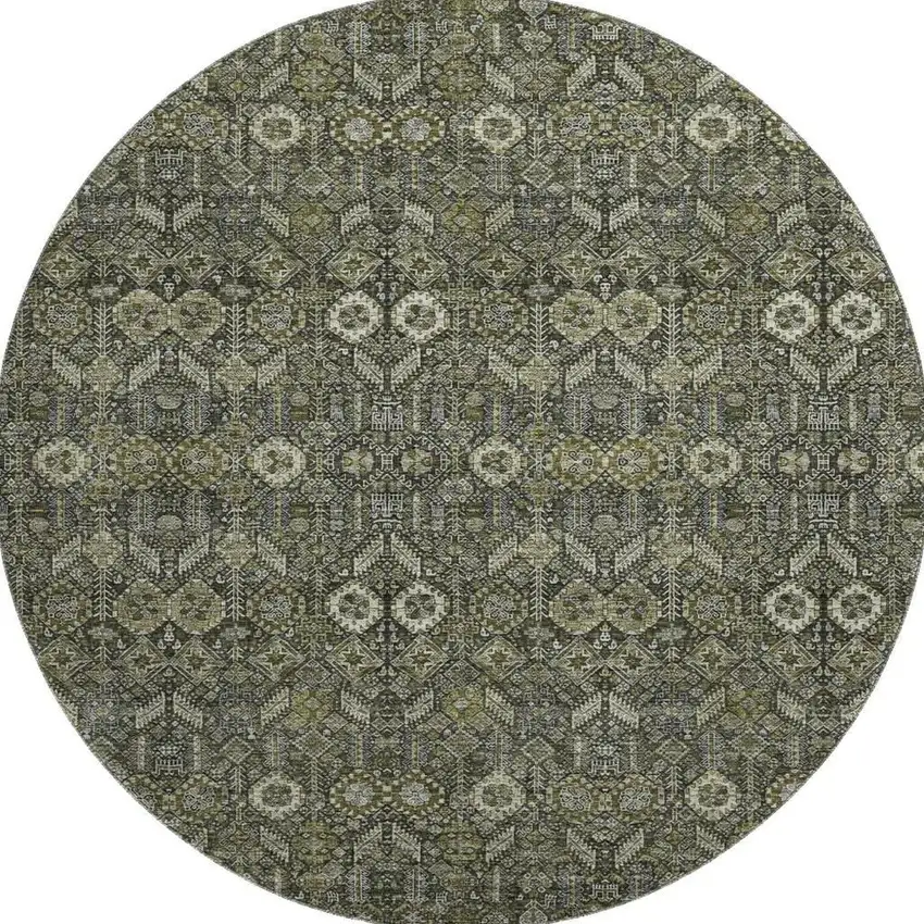 8' Taupe And Gray Tribal Washable Round Rug With UV Protection Photo 3