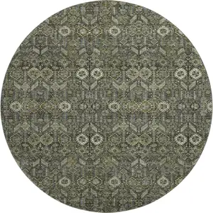 Photo of 8' Taupe And Gray Tribal Washable Round Rug With UV Protection