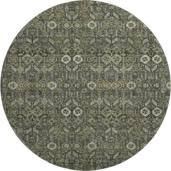 8' Taupe And Gray Tribal Washable Round Rug With UV Protection Photo 1