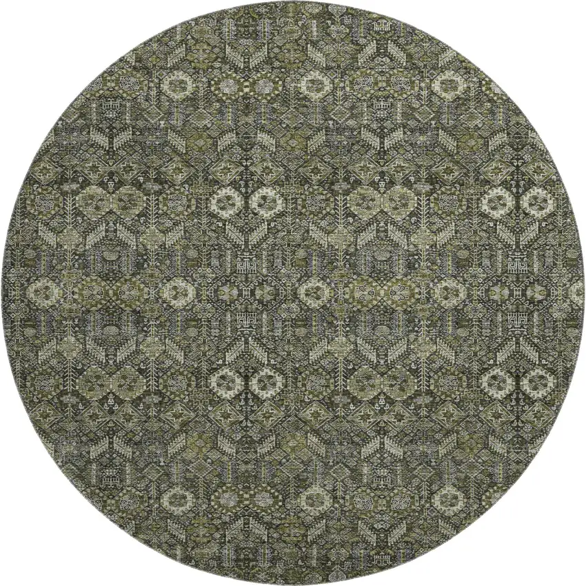8' Taupe And Gray Tribal Washable Round Rug With UV Protection Photo 1