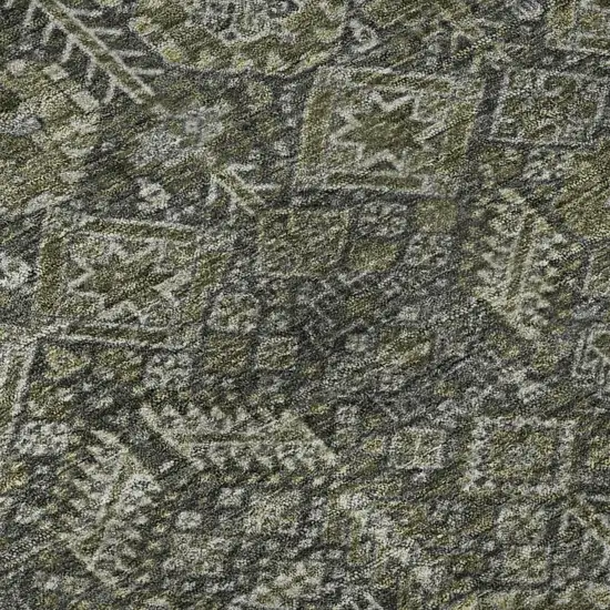 8' Taupe And Gray Tribal Washable Round Rug With UV Protection Photo 9