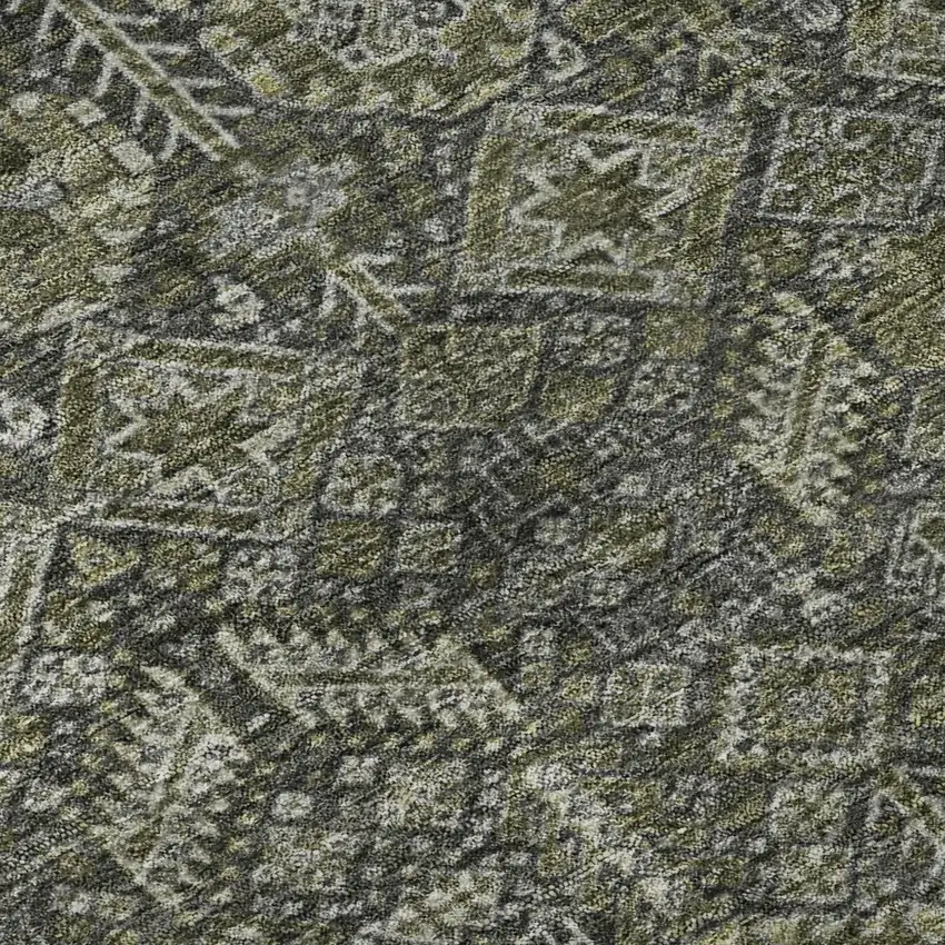 8' Taupe And Gray Tribal Washable Round Rug With UV Protection Photo 9