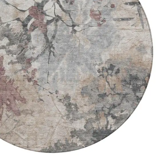 8' Taupe And Green Round Abstract Washable Indoor Outdoor Area Rug Photo 5
