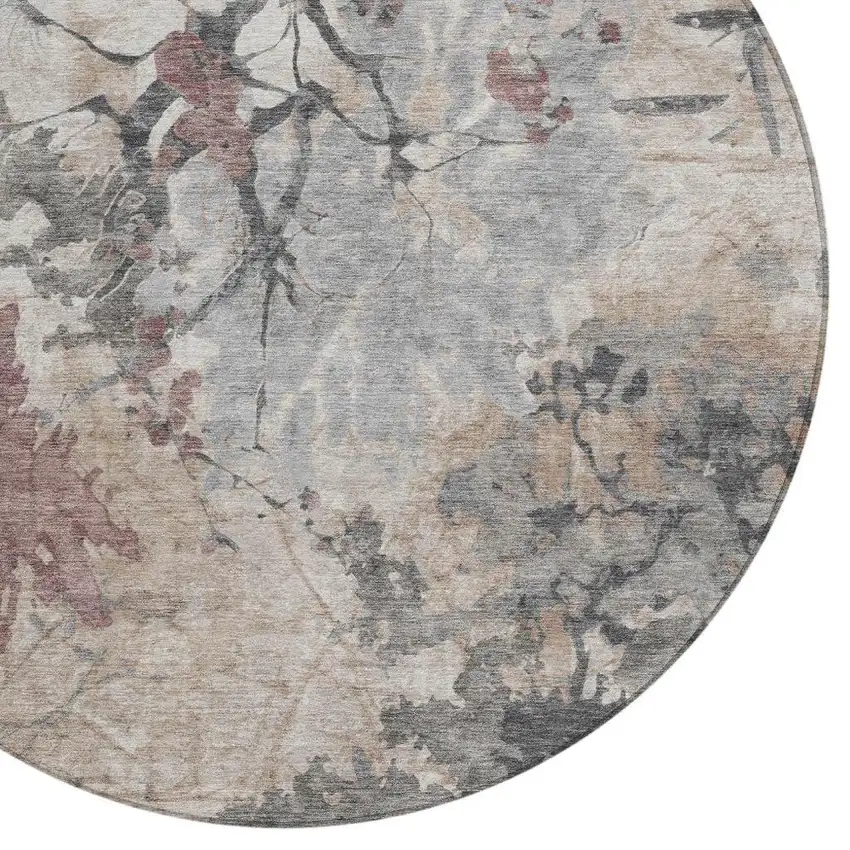 8' Taupe And Green Round Abstract Washable Indoor Outdoor Area Rug Photo 5