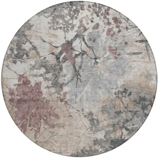 8' Taupe And Green Round Abstract Washable Indoor Outdoor Area Rug Photo 2