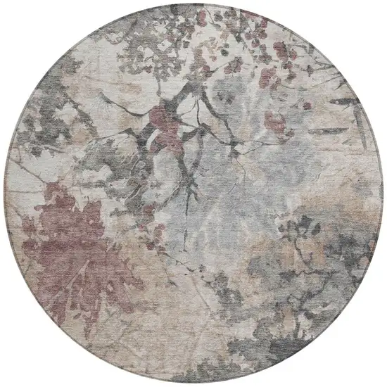8' Taupe And Green Round Abstract Washable Indoor Outdoor Area Rug Photo 3