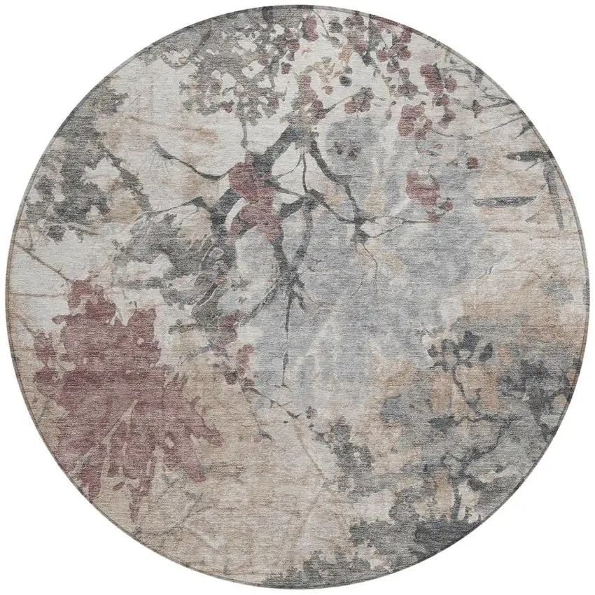 8' Taupe And Green Round Abstract Washable Indoor Outdoor Area Rug Photo 3