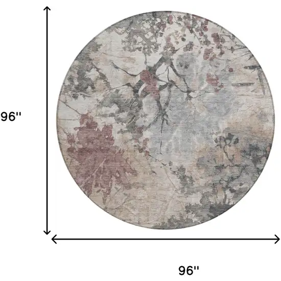 8' Taupe And Green Round Abstract Washable Indoor Outdoor Area Rug Photo 8