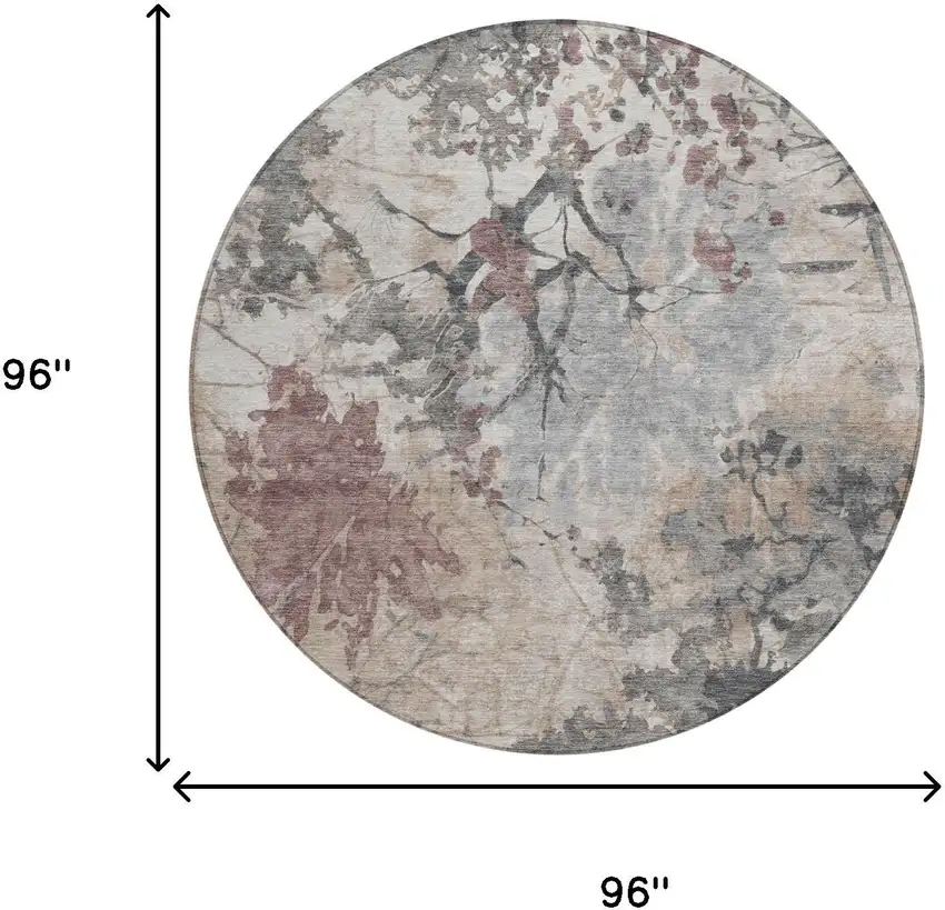 8' Taupe And Green Round Abstract Washable Indoor Outdoor Area Rug Photo 8
