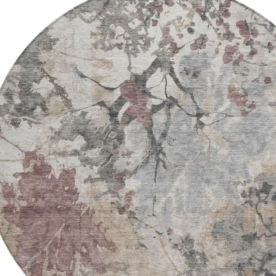 8' Taupe And Green Round Abstract Washable Indoor Outdoor Area Rug Photo 4