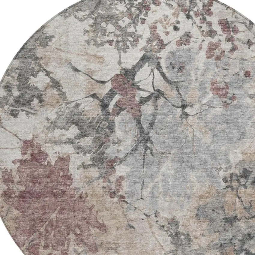 8' Taupe And Green Round Abstract Washable Indoor Outdoor Area Rug Photo 4