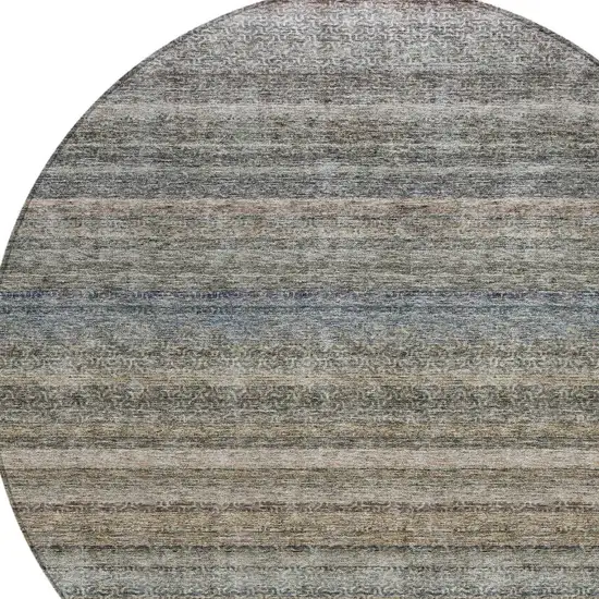 8' Taupe And Green Round Striped Washable Indoor Outdoor Area Rug Photo 4