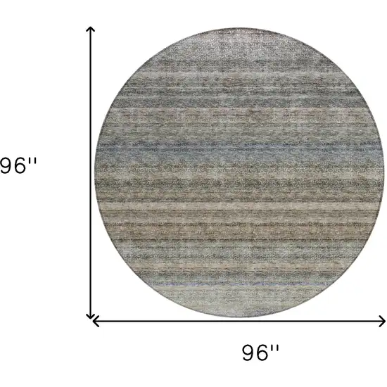 8' Taupe And Green Round Striped Washable Indoor Outdoor Area Rug Photo 3