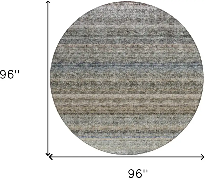 8' Taupe And Green Round Striped Washable Indoor Outdoor Area Rug Photo 3
