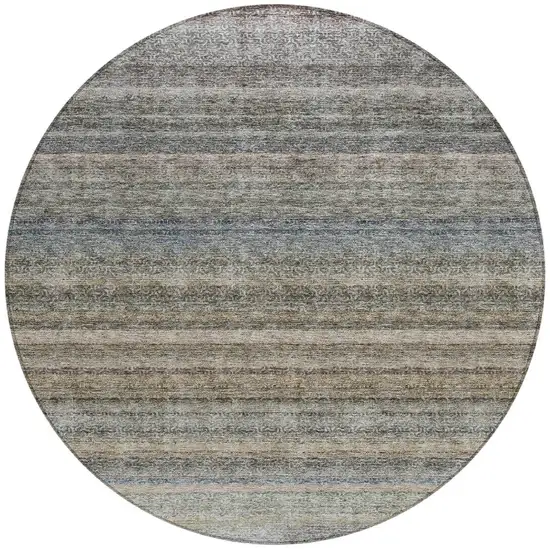 8' Taupe And Green Round Striped Washable Indoor Outdoor Area Rug Photo 5