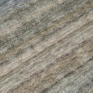 Photo of 8' Taupe And Green Round Striped Washable Indoor Outdoor Area Rug
