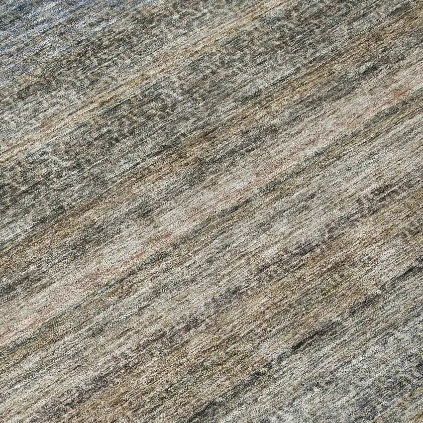 8' Taupe And Green Round Striped Washable Indoor Outdoor Area Rug Photo 8