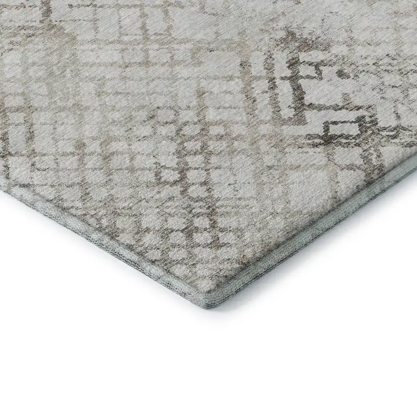 8' Taupe And Ivory Abstract Geometric Washable Round Rug With UV Protection Photo 7