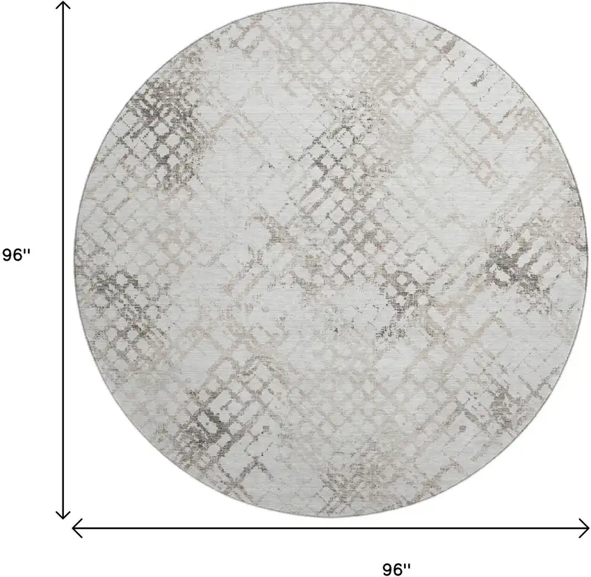 8' Taupe And Ivory Abstract Geometric Washable Round Rug With UV Protection Photo 3
