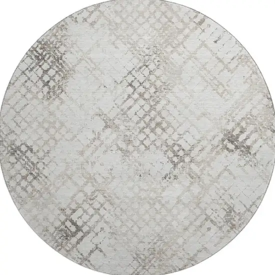 8' Taupe And Ivory Abstract Geometric Washable Round Rug With UV Protection Photo 3