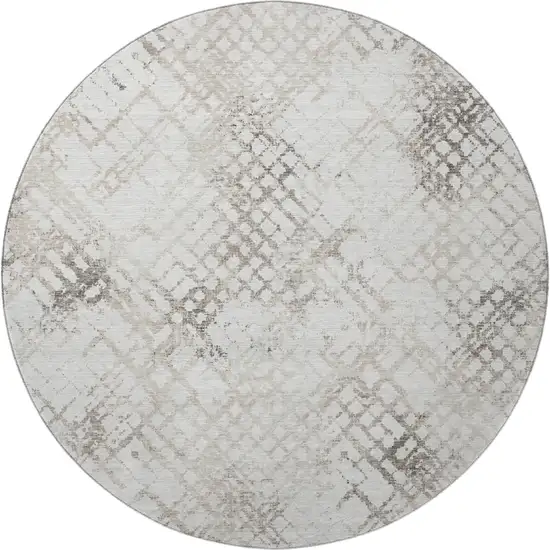 8' Taupe And Ivory Abstract Geometric Washable Round Rug With UV Protection Photo 4