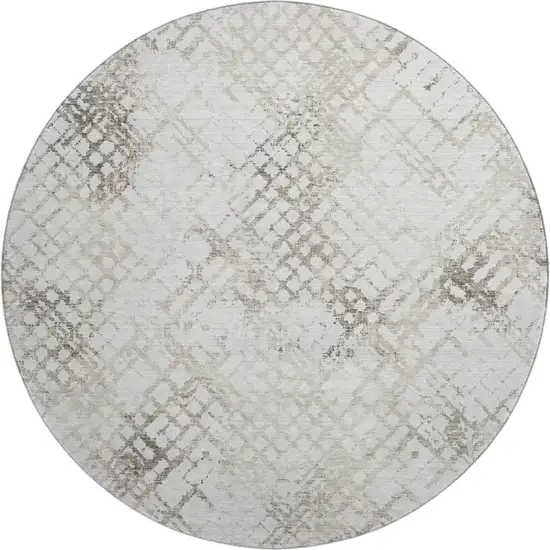8' Taupe And Ivory Abstract Geometric Washable Round Rug With UV Protection Photo 1