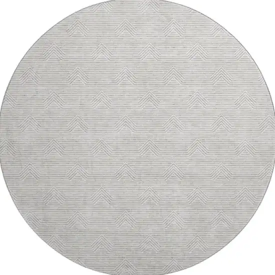 8' Taupe And Ivory Abstract Geometric Washable Round Rug With UV Protection Photo 4