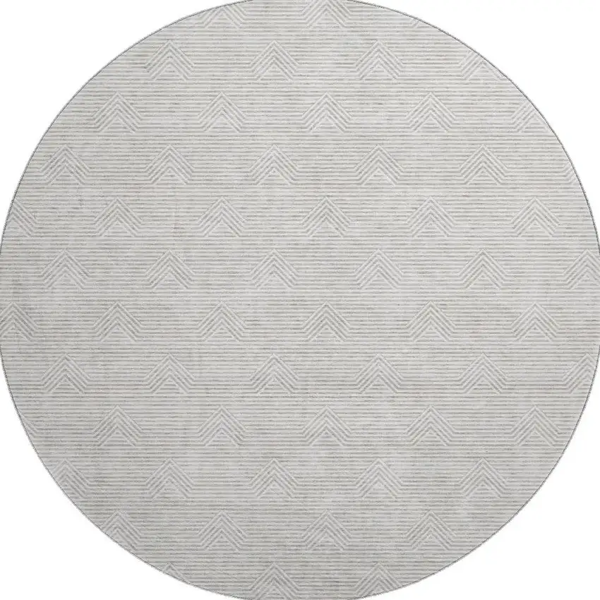 8' Taupe And Ivory Abstract Geometric Washable Round Rug With UV Protection Photo 4