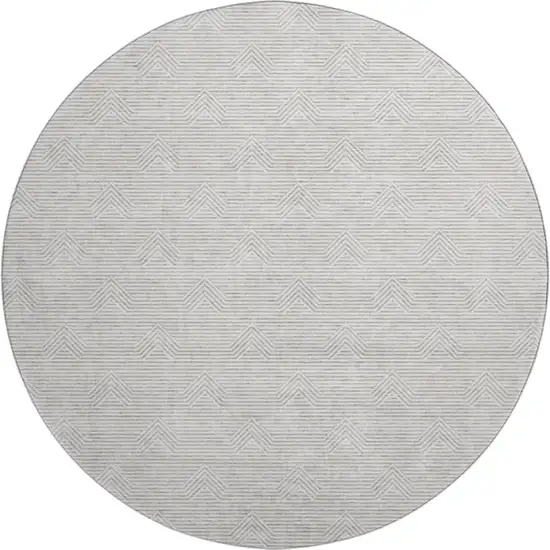 8' Taupe And Ivory Abstract Geometric Washable Round Rug With UV Protection Photo 1