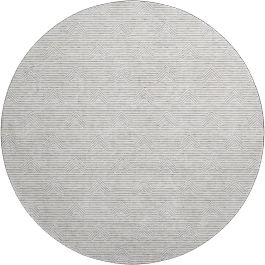 8' Taupe And Ivory Abstract Geometric Washable Round Rug With UV Protection Photo 1