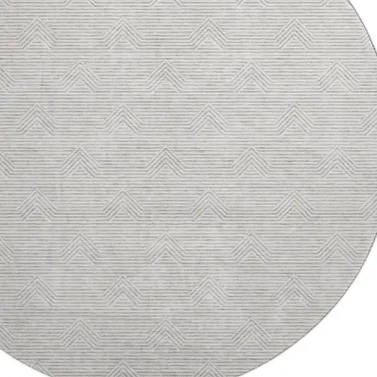 8' Taupe And Ivory Abstract Geometric Washable Round Rug With UV Protection Photo 3