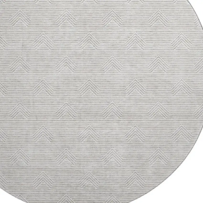 8' Taupe And Ivory Abstract Geometric Washable Round Rug With UV Protection Photo 3