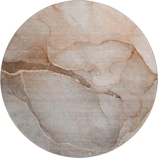 8' Taupe And Ivory Abstract Washable Round Rug With UV Protection Photo 1