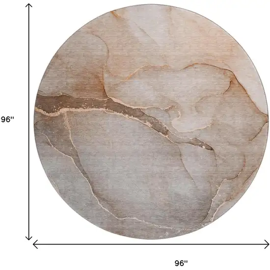 8' Taupe And Ivory Abstract Washable Round Rug With UV Protection Photo 3