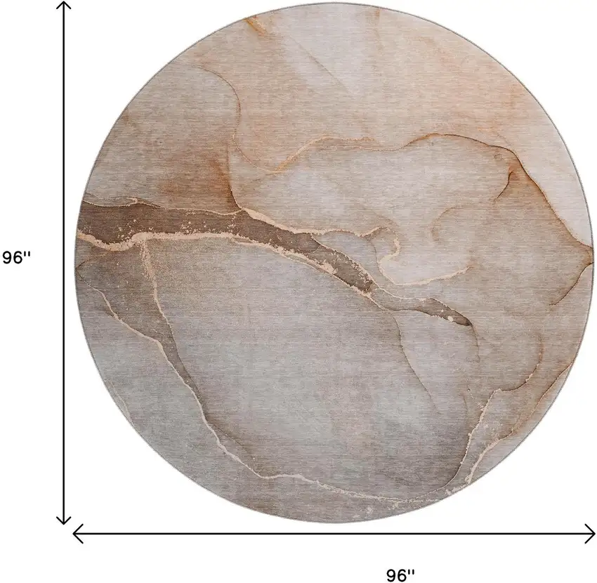 8' Taupe And Ivory Abstract Washable Round Rug With UV Protection Photo 3